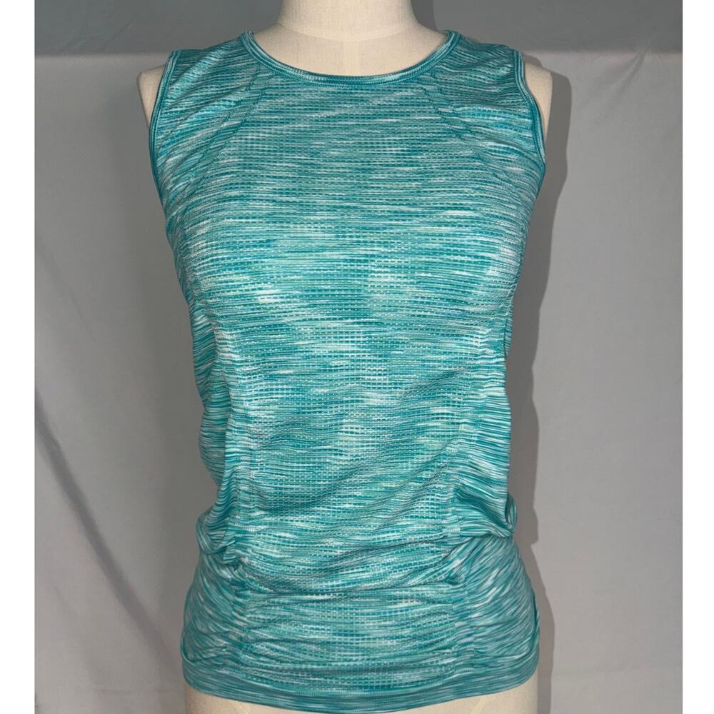 Athleta Fast Track Tank Top Aqua Teal Heathered Seamless Ruched Size MEDIUM